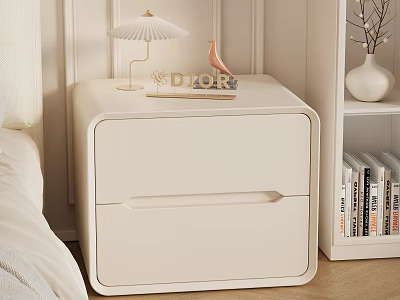 Modern Light Colored Nightstand with Gold Lamp Pink Bird DIOR Letters White Bookshelf Books Vase 3d model