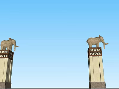 Ornate Columns With Elephant Sculptures And Decorative Patterns Against Blue Sky 3d model