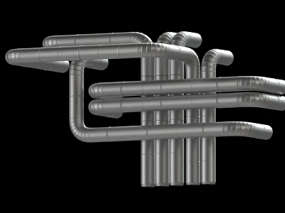Silver Metal Pipes Interconnected In Curved Shapes And Various Directions On Black Background 3d model
