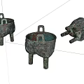 Antique Bronze Washbasin Design With Three Legs And Decorative Patterns 3d model