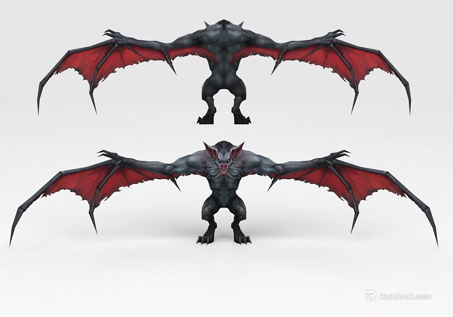 Game Movie Character With Black Body Red Wings And Demon Monster Design 3d model 