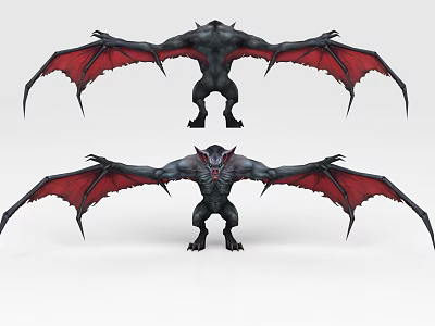 Game Movie Character With Black Body Red Wings And Demon Monster Design 3d model