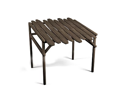 Wooden Slatted Bench With Sturdy Legs And Simple Design For Indoor Outdoor Use 3d model