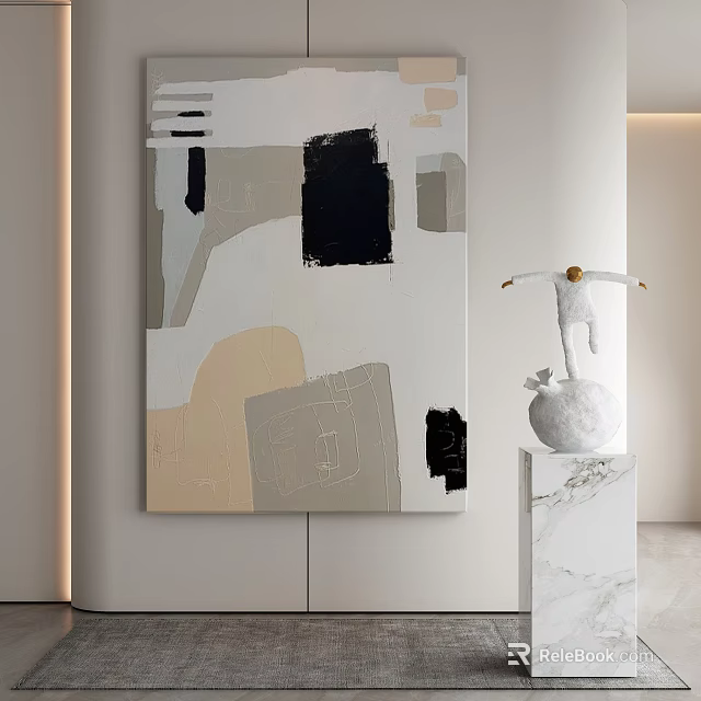 Modern Abstract Painting With Geometric Shapes And Neutral Tones In Minimalist Interior 3d model 