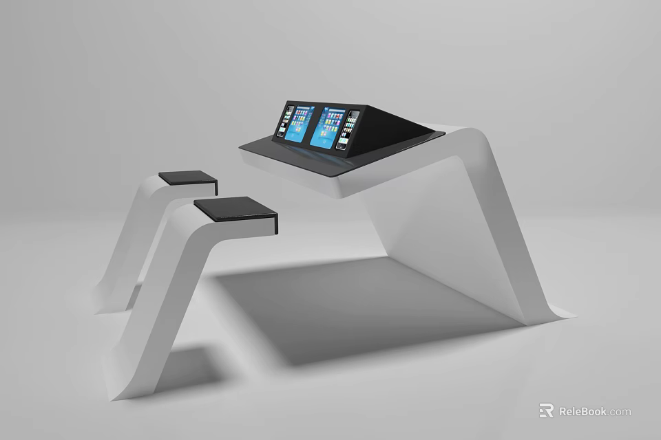 Modern Public Facility Information Kiosk With Touchscreen Displays And Two Small Platforms 3d model