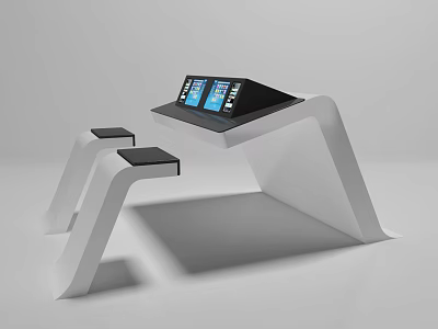 Modern Public Facility Information Kiosk With Touchscreen Displays And Two Small Platforms 3d model