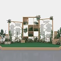 Holiday Rooftop Coffee Space With Round Canopy Greenery And Hanging Lights 3d model