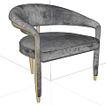 Modern Elegant Single Chair With Light Gray Velvet Upholstery Curved Armrests And Gold Legs