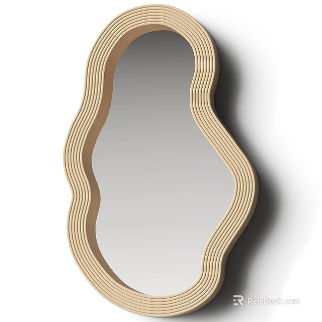 Stylish Modern Wall Mirror Featuring Wooden Wavy Frame Design For Home Decor 3d model 