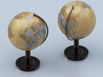 Decorative Globe Ornament Set With Two Beige Globes Dark Bases And Colored Maps 3d model
