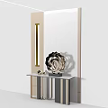 Modern Console Table With Metal Frame And Decorative Sculpture In Interior Space 3d model