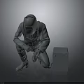 Welding Worker Squatting In Protective Suit With Welding Mask And Toolbox 3d model