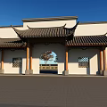 Traditional Chinese Entrance Gate With Classic Roof White Walls Wooden Pillars And Lattice Windows