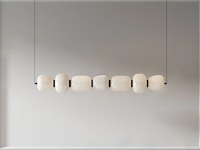 Modern Linear Pendant Light With White Lampshades Minimalist Design Hanging Against White Wall 3d model