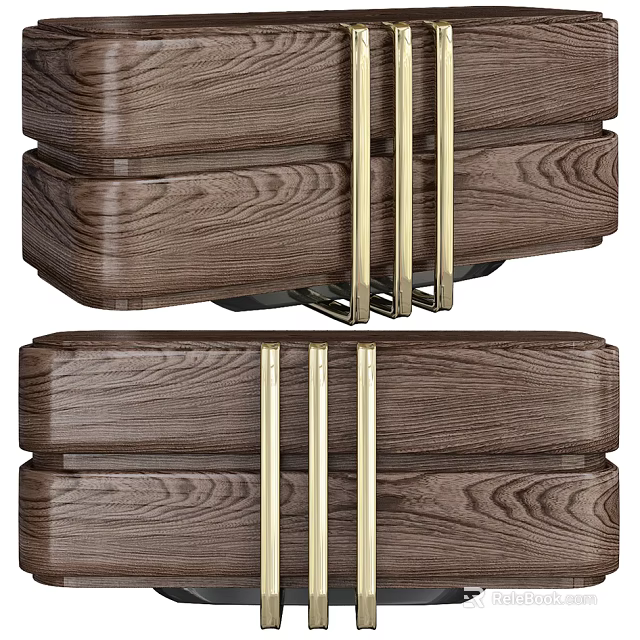 Modern Luxury Walnut Wood Entryway Cabinet With Brass Handles And Sidetable Design 3d model 