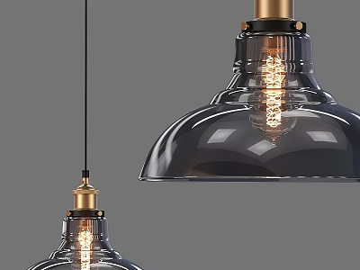 Modern Black Glass Pendant Lights With Brass Base And Spiral Filament Bulbs 3d model