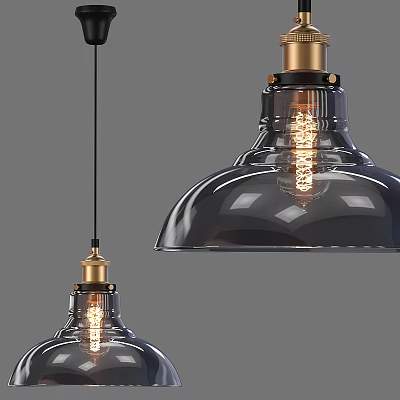 Modern Black Glass Pendant Lights With Brass Base And Spiral Filament Bulbs 3d model