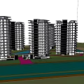 Modern High Rise Residential Buildings With Simple Exterior And Large Glass Windows Surrounded By Greenery