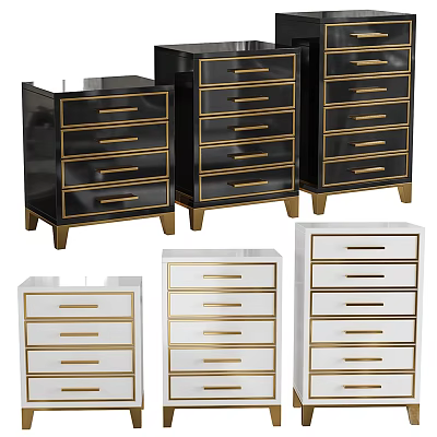 Modern Black and White Dressers with Gold Accents Multiple Drawers for Bedroom Storage Stylish Design 3d model