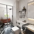 Modern Bathroom Interior Design With Marble Countertop Double Sinks And Large Mirror