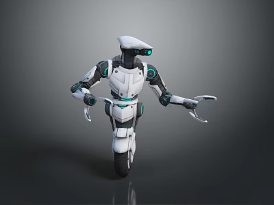 Humanoid Robot Character Design With Single Wheel Base White Black Body And Blue Mechanical Accents 3d model