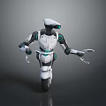 Humanoid Robot Character Design With Single Wheel Base White Black Body And Blue Mechanical Accents