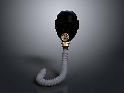Black Gas Mask With Filter Canister And White Flexible Hose As Protective Weapon 3d model