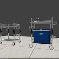 Medical Cart With Metal Frame Blue Container And Storage Shelf On Wheels