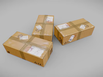 Cardboard Shipping Boxes With Packing Tape And Labels For Transport 3d model