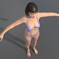 Game Movie Female Character In Purple Bikini Standing With Arms Outstretched On Gray Background