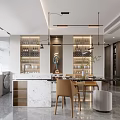 Modern Living Dining Room Interior With TV Wall Marble Elements And Floor to Ceiling Windows