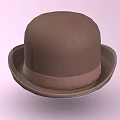 Classic Brown Bowler Hat With Matching Brown Band On Light Pink Background