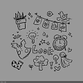 Cute Hand Drawn Wall Decor With Potted Plant Bunting Clock Light Bulb Stars And Hearts