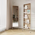 Modern Light Wooden Bookcase With Wheels And Shelves For Books In Bright Room