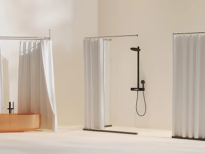 White Shower Curtains for Modern Bathroom with Clean Design and Shower Area 3d model