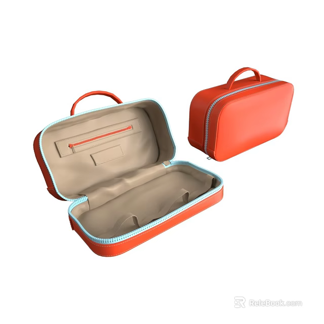 Orange Travel Toiletry Bag With Open And Closed Design And Interior Compartments 3d model 