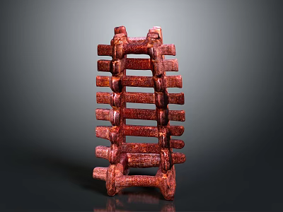 Red Interconnected Mechanical Structure Featuring Textured Surface And Industrial Design 3d model