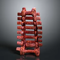 Red Interconnected Mechanical Structure Featuring Textured Surface And Industrial Design