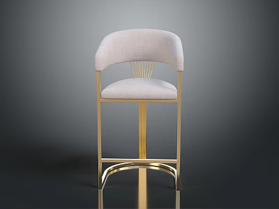 Modern Elegant Leisure Chair with Light Gray Fabric Curved Backrest and Golden Metal Frame 3d model