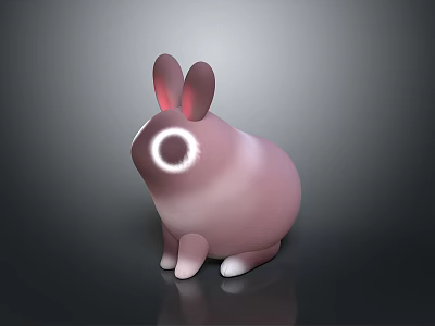 Cute Pink 3D Rabbit Character With Red Ears And Glowing White Eyes 3d model