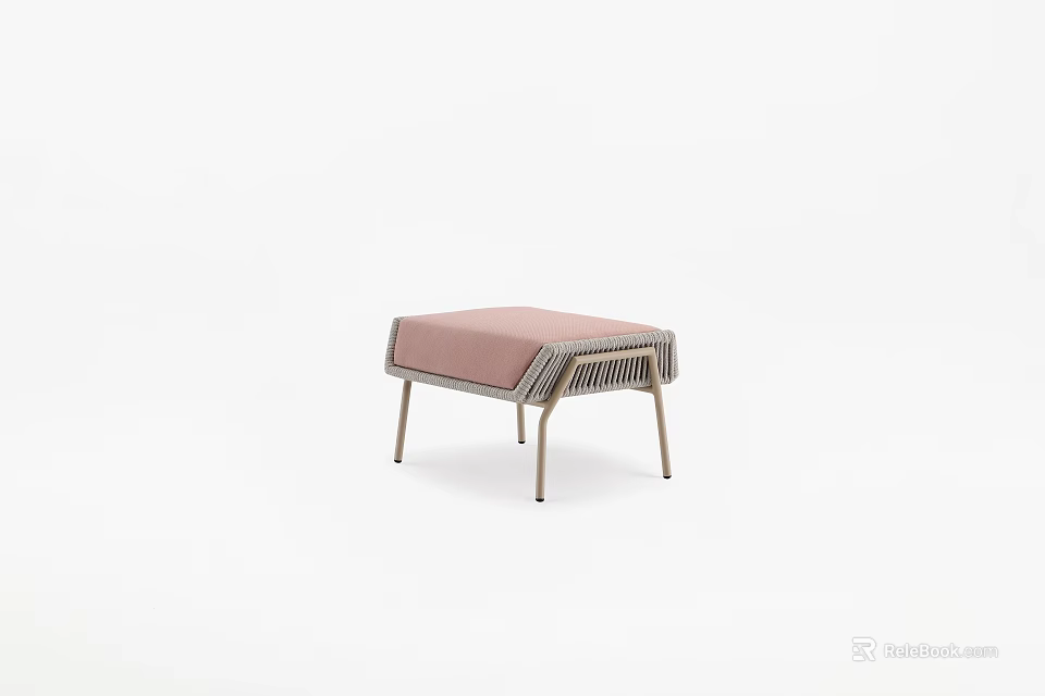 Pink Upholstered Ottoman With Metal Legs Modern Design For Living Room 3d model 