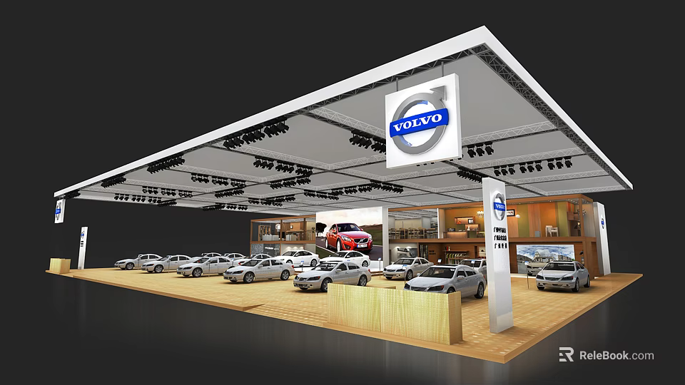 Volvo Exhibition Booth Featuring Displayed Cars Modern Lighting And Display Area 3d model 