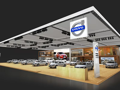 Volvo Exhibition Booth Featuring Displayed Cars Modern Lighting And Display Area 3d model