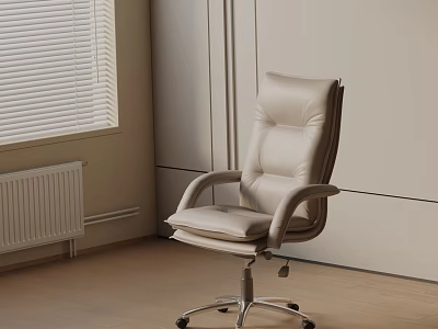 Comfortable Beige Leather Office Chair with High Back Armrests Swivel Wheels and Sturdy Base 3d model