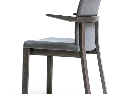 Modern Leisure Chair With Gray Upholstery And Wooden Armrests Design 3d model