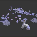 Scene Construction Model Components With Street Lamps Vehicles Rocks And Traffic Cones