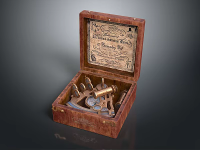 Vintage Brass Nautical Sculpture Carving Tools in Wooden Box with Parchment 3d model