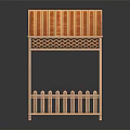Wooden Gazebo Structure With Striped Roof Lattice Design And Surrounding Fence