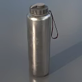 Silver Stainless Steel Water Bottle With Red Strap Handle And Metallic Finish