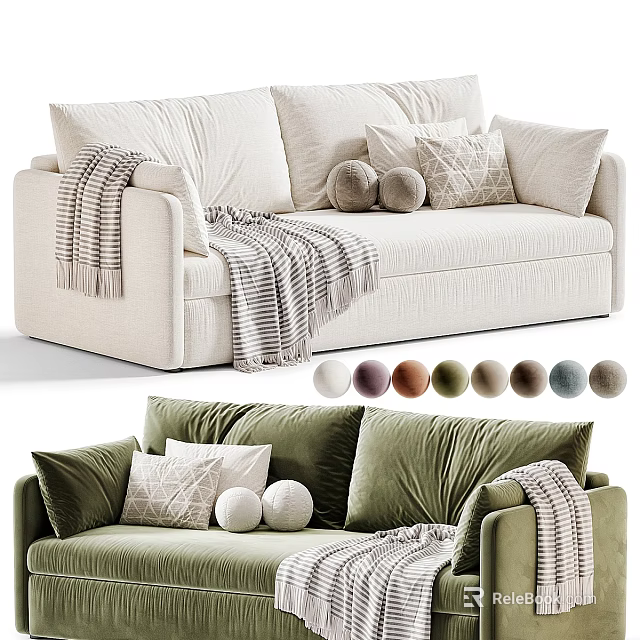 Comfortable Two Seater Sofa With Decorative Pillows Throw Blanket And Color Choices 3d model 